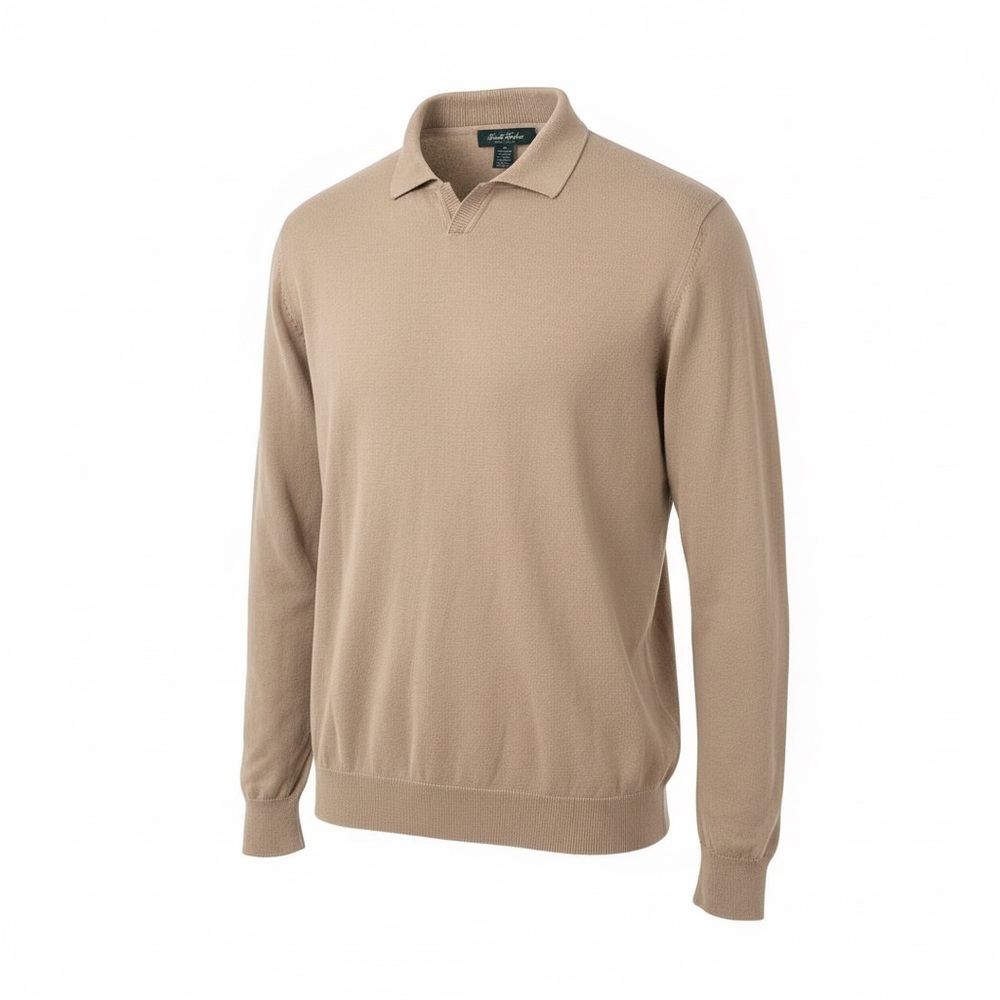 Brooks Brothers Cotton‎ Knit Long Sleeve Golf Sweater Polo Men XL Beige Preppy